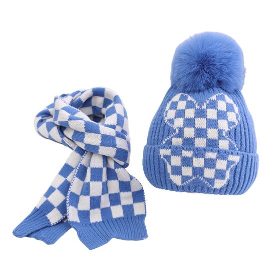 2Pcs/Set Children Hat Scarf Set Plush Ball Decor Thickened Velvet Lining Windproof Kids Winter Hat Scarf Set