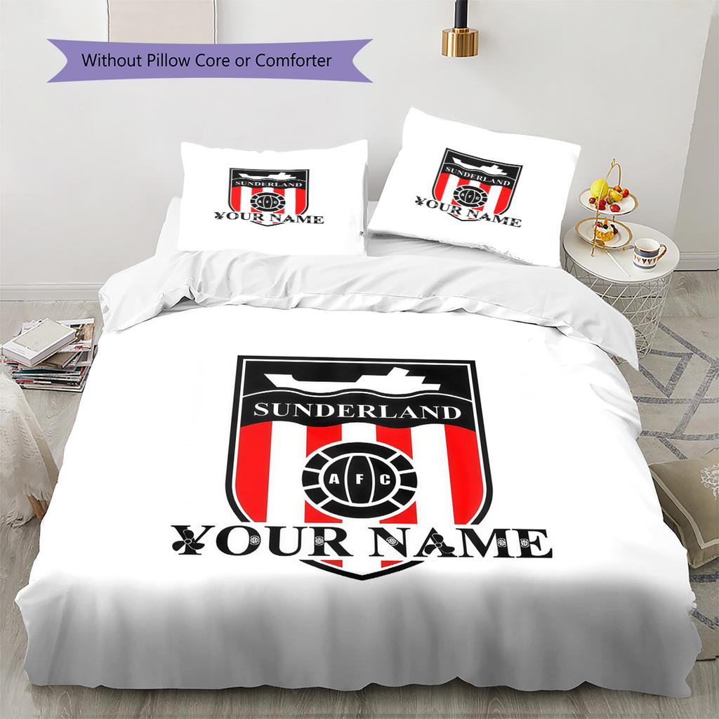 Sunderland Association Football Club Custom Name Pattern Bedding Quilt Set Quilt Cover Pillowcase Home Birthday Gift(1 * Duvet Cover + 2 * Pillowcase,