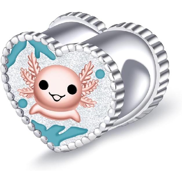 Axolotl Bead Charm for Jewelry Making - 925 Sterling Silver Resin LOVE Mexican Axolotl Charms Animal Gifts for Women DIY Necklace & Bracelet
