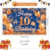 Large Happy 10th Birthday Banner Blue and Orange Ten Birthday Party Decorations Blue Orange 10 Year Old Backdrop Décor Supplies for Boys Girls