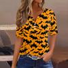 Women's T Shirt Halloween Print Button Short Sleeve Daily Weekend Fashion Basic V- Neck Regular Top