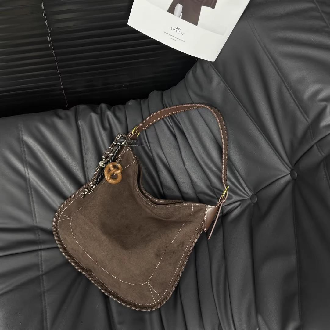 

Осенне-зимняя матовая сумка-тоут в стиле ленивого ветра, ретро-универсальная плетеная сумка-тоут из искусственной замши, нишевая сумка на плечо/мессенджер коричневый