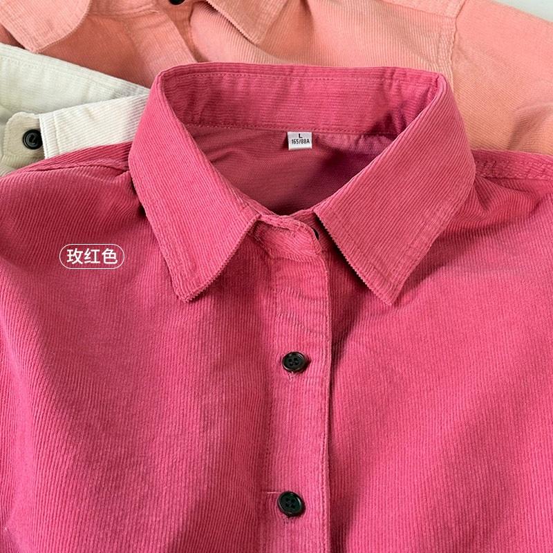 Purple Corduroy Shirt Long-sleeved Spring Simple Commuter Blouse Korean Women's Shirt