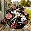 1pc rabbit flowers Automatic Folding Umbrella 8 Rib Iron Frame,  Suitable for Travel, Daily Use, Birthday, Women & Men Gift c1231077