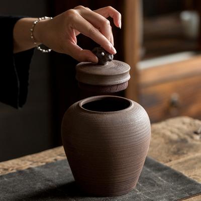 Pot de rangement pour thé et sucre Pot à thé en poterie brute Pot en céramique scellé portable pour la maison Petite boîte à thé Boîte scellée étanche à l'humidité