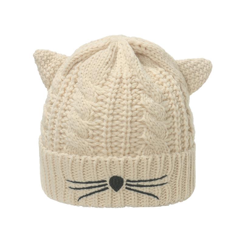 Winter hat warm Internet celebrity Japanese ins cute face small plush thickened cat knitted hat wool hat women