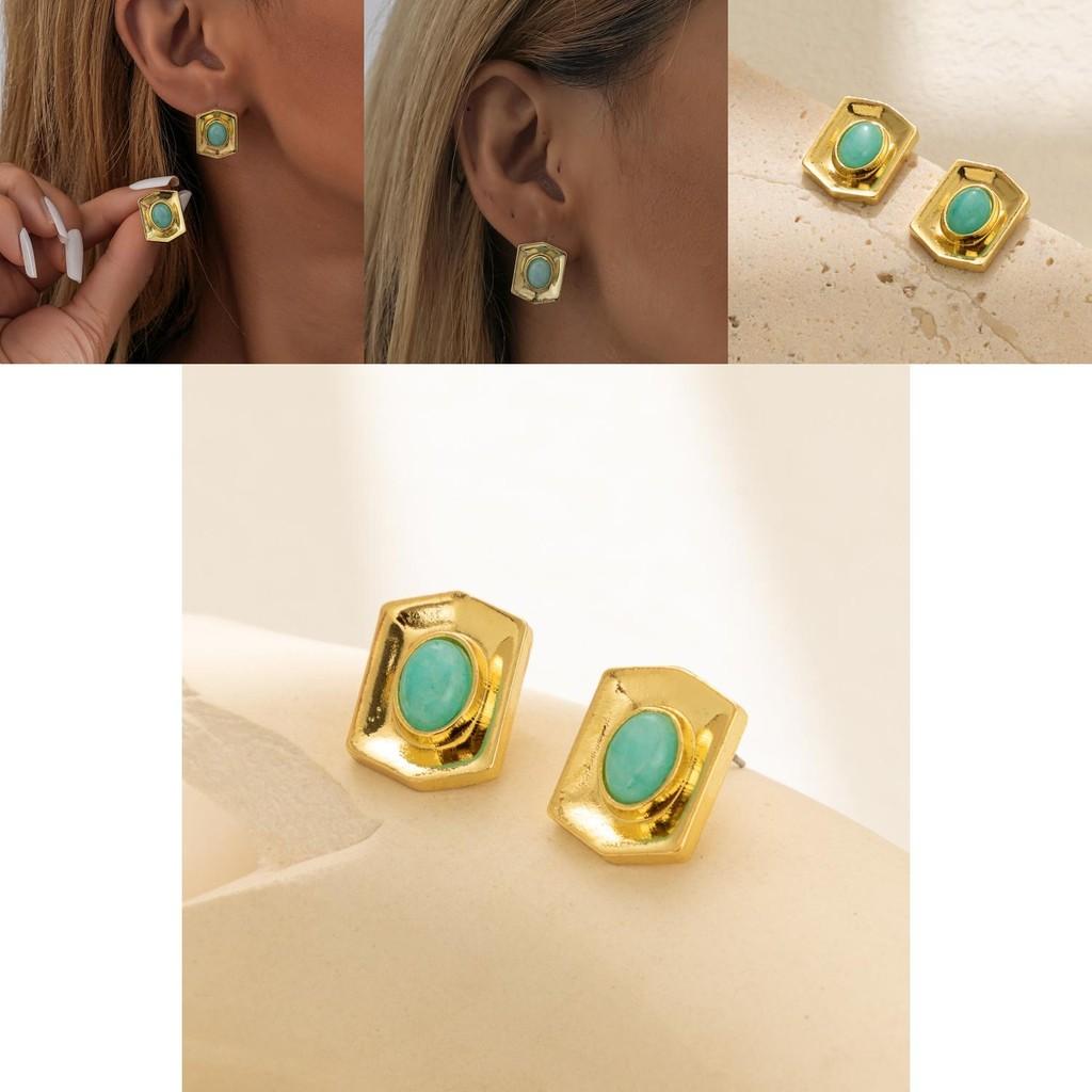 Stylish Natural Stone Earrings Chic Rectangular Geometric Studs For Women