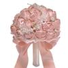 Lightweight Handheld Wedding Flowers Artificial Silk Rose Bridal Bouquet with Chiffon Ribbon, Toss for Ceremony, Vintage Style Floral Keepsake