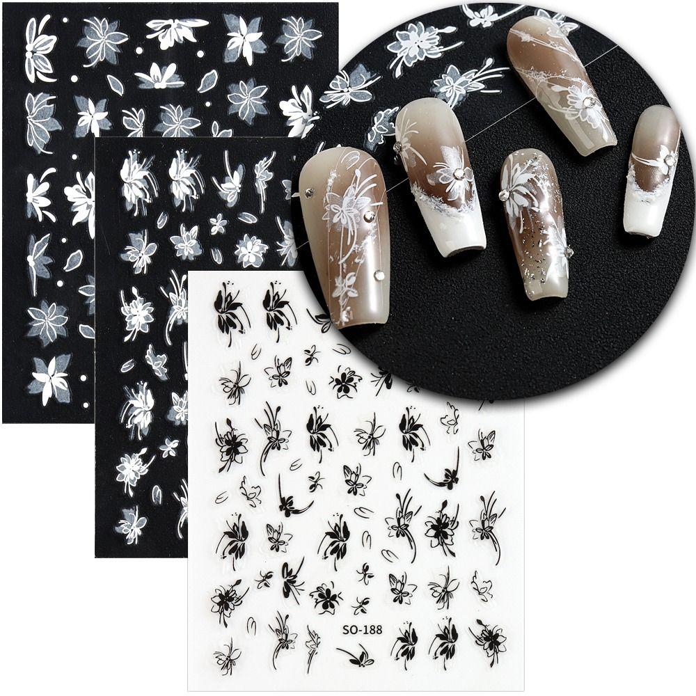 3D Charm Black White Flower Floral Petal Nail Decoration DIY Nail Art Stickers  for Nails