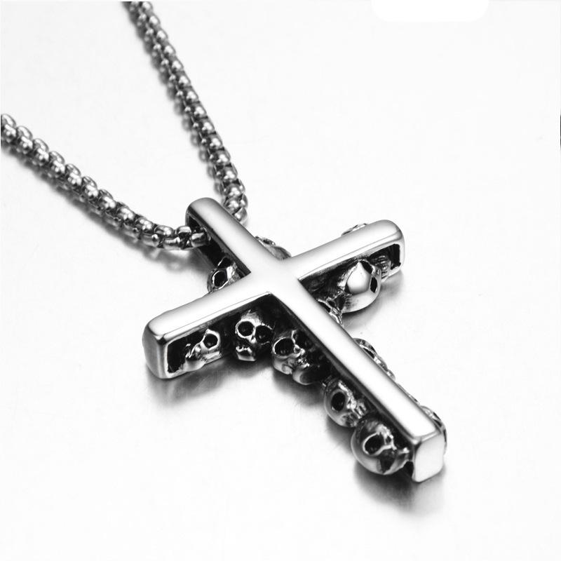 Necklace Cross Men s Glossy Skull Pendant 50CM(Necklace Size)
