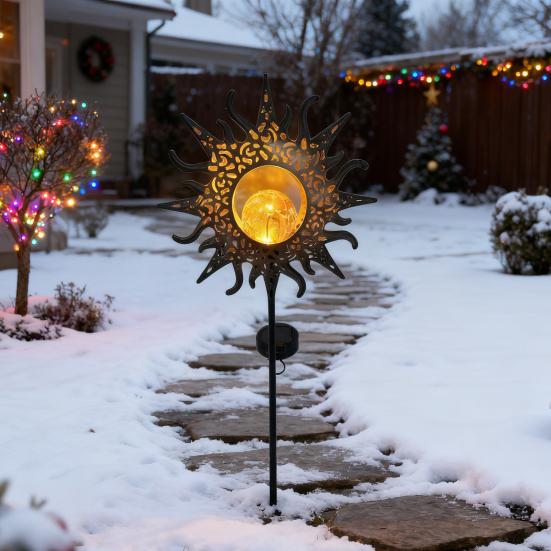 Outdoor Solar Decor Light Artistic Stake Light for Garden Pathway Iron Flame Sun Patio Yard