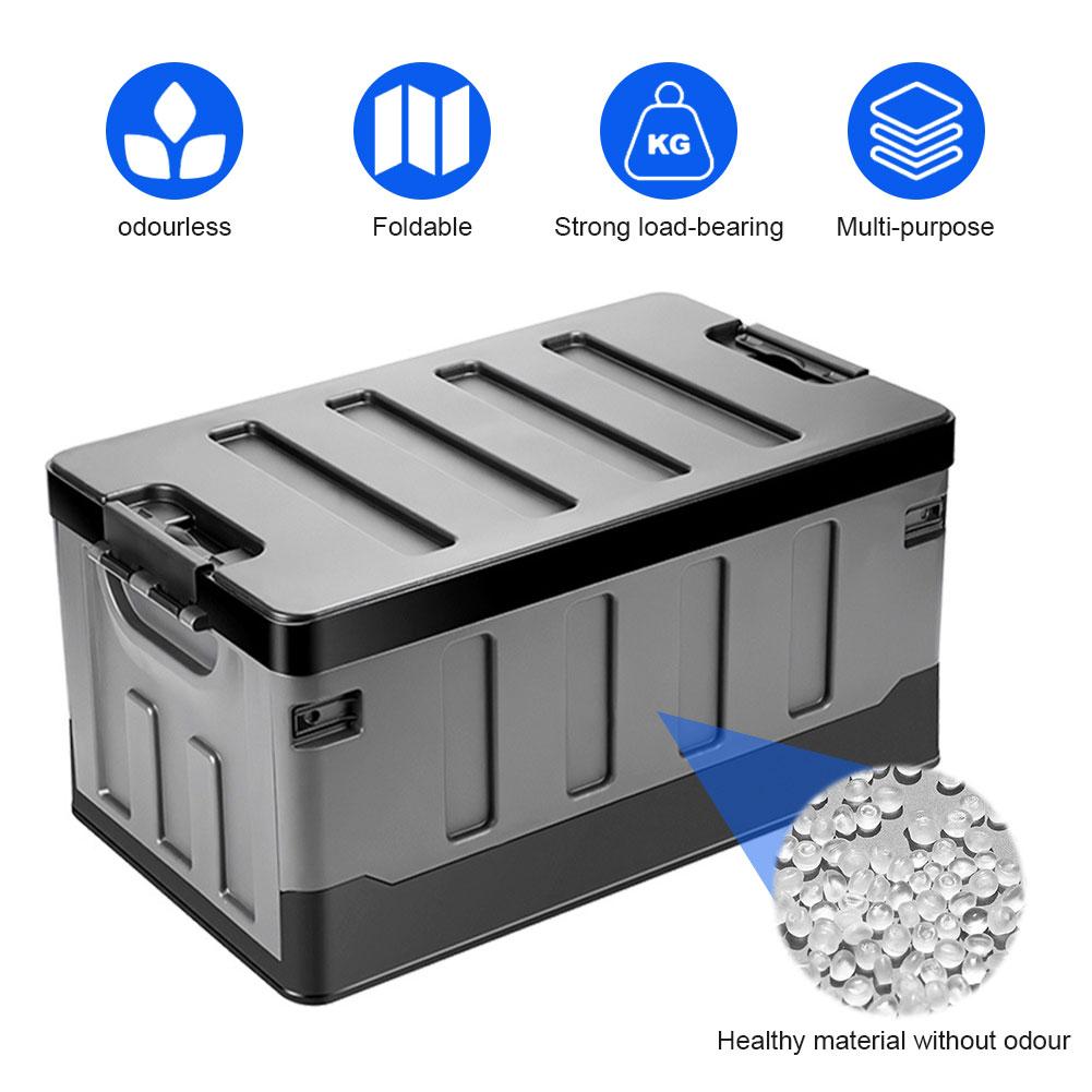 60L Car Trunk Storage Box with Lid & Handles Portable Folding Storage Case Car Trunk Sorting Box for SUV Cars Stowing Tidying