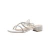 Bow Round Head Flash Diamond 2025 Summer New High Heel Fairy Style Sandals Small Size Large Size Thick Heel Size 41-43
