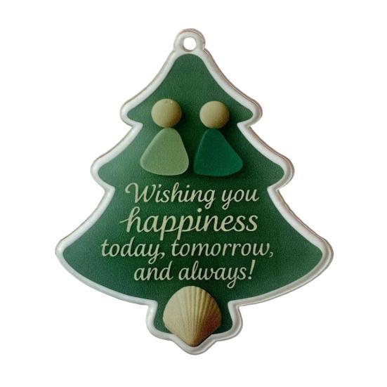 Christmas Pendant Xmas Tree Stocking Shape 2D Acrylic Seaside Festive Decoration with Lanyard Beach House Holiday Decor
