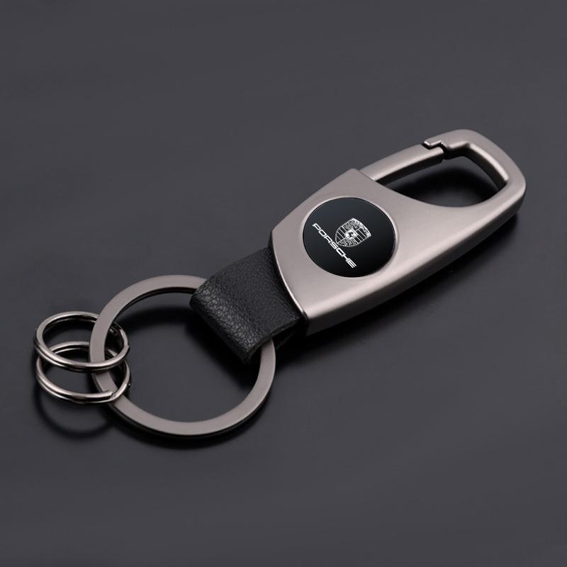 

Alloy+Leather Car Keychain Ornaments Gifts Keyring Key chain for Porsche Panamera Cayenne 911 Taycan Macan Carrera-GT 918-Spyder