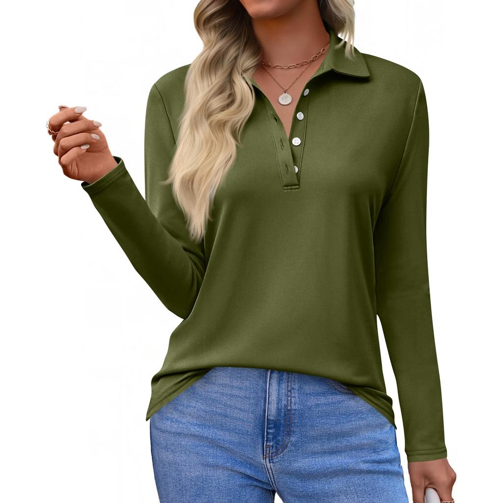 Damenmode Lässig Revers Kurz Langarm Einfarbiges Hemd Damen Button-Up Tops