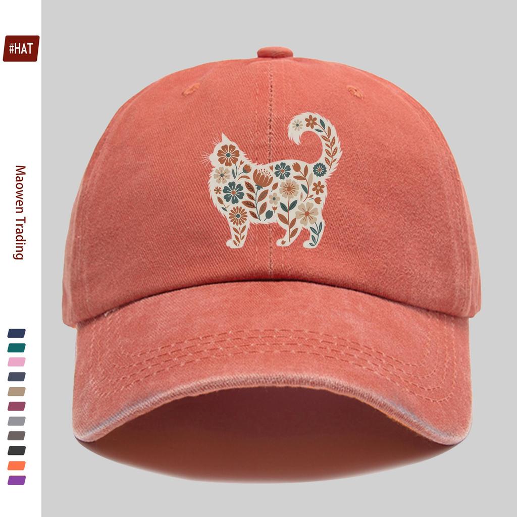 pc Vintage Cat Face Printed Baseball Cap with Floral Pattern Design Sun Hat MultiColor Optional Party Decor Hat Home Leisure