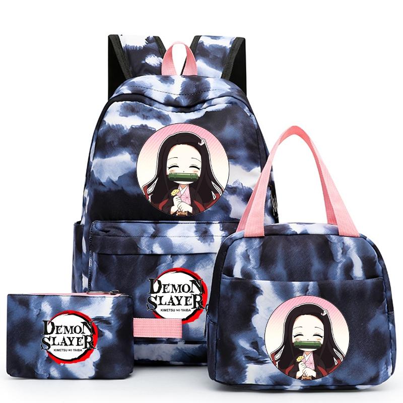 3ks/set Anime Demon Slayer Batoh pro dívky Chlapci Back To School Bag with Lunch Bag Student Bookbag Muži Ženy Cestovní taška Mochil