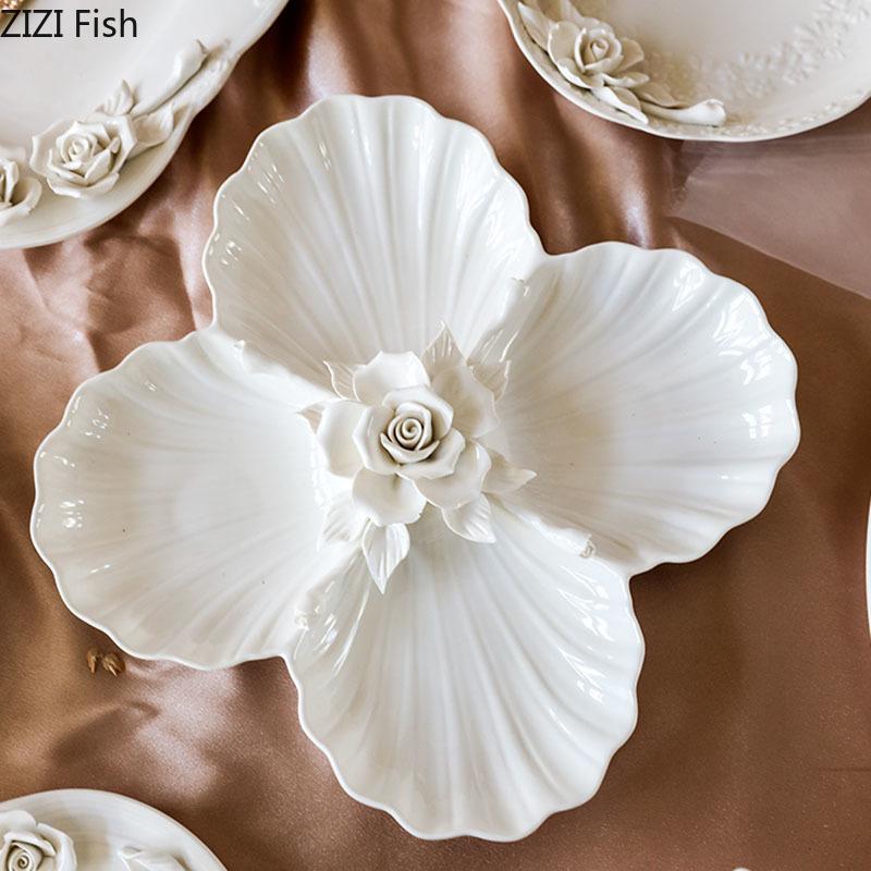 Flower Shaped Ceramic Plate Breakfast Fruit Salad Dinner Plates Hotel Restaurant Western Plate Kitchen Dessert Plate Cutlery