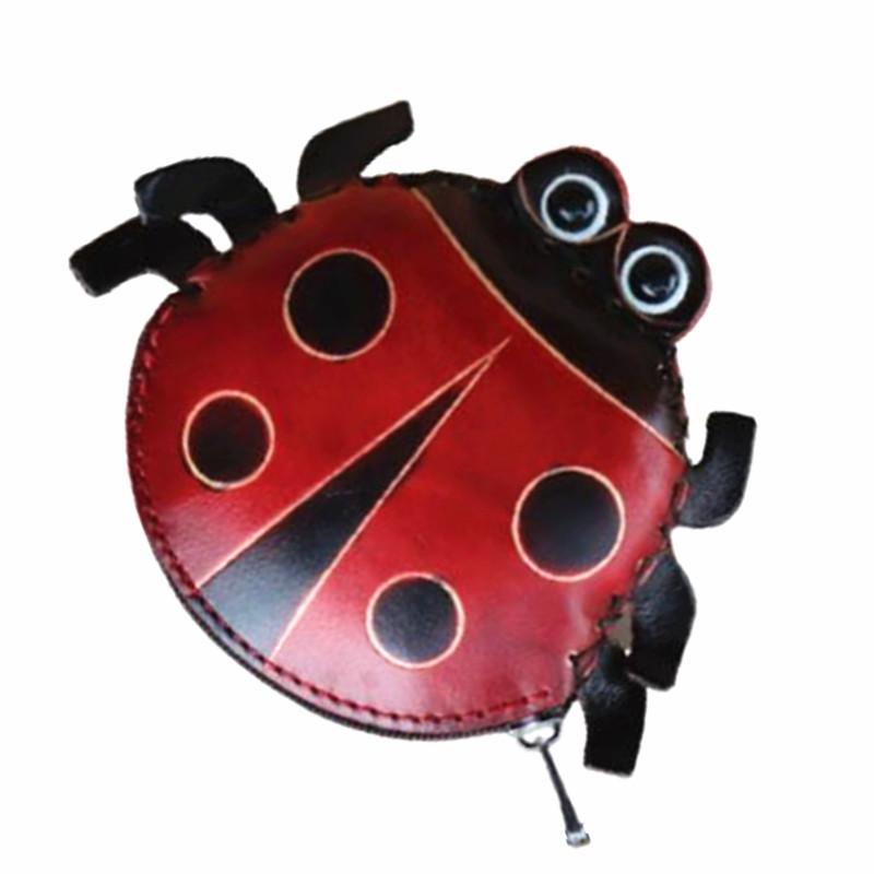 First Layer Cowhide Creative Seven-Star Ladybug Change Bag Key Change Coin Simple Cartoon Handbag Small Gift