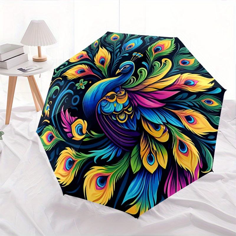 

1pc Colorful Peacock Feather Artwork Automatic Opening and Closing Umbrella - Suitable for Various Occasions, Outdoor Activities, Lightweight and