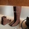 Sheepskin~ Korean retro suede versatile~ 5cm inner height increase minimalist small square head rear zipper thin boots short boots women