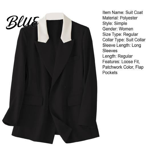 Versatile Basic Suit Jacket Women Casual Coat Notched Lapel Long Sleeve Patchwork Color Double Breasted