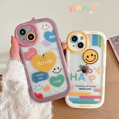Cute Smile Love Heart Letters Shockproof Bumper Clear Phone Case For Iphone 14 13 12 11 Pro Max Funny Soft Back Cover Case
