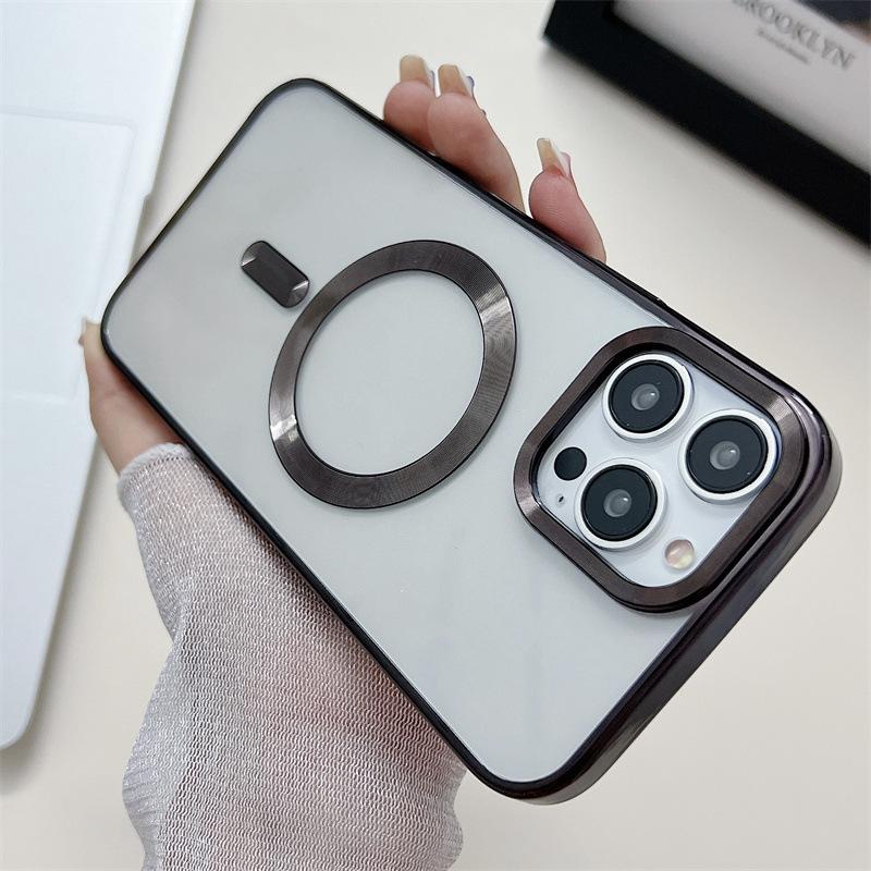 Applicable to iPhone17ProMax Gold Shield Apple 16Pro Electroplating Mobile Phone Case Transparent 15 Magnetic 14 Soft