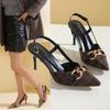 Fashionable Women's Sandals with Thin Heels and Shallow Mouth Pattern, Gold Buckle, Comfortable High Heels Women Shoes