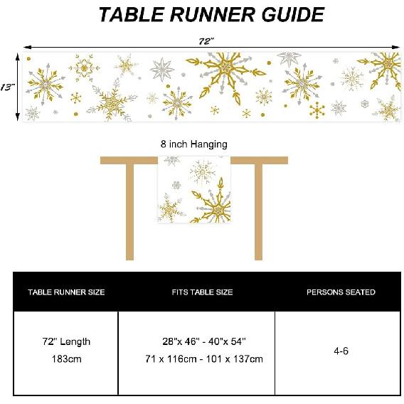 Labeol Snowflake Table Runner, 72x13 Inch White and Gold Christmas Table Runner for Christmas Party Kitchen Dinner Decor (Gold)