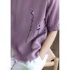 Floral Embroidery Cotton and Linen Round-neck Short-sleeved T-shirt for Women, Summer New Style Top for Women