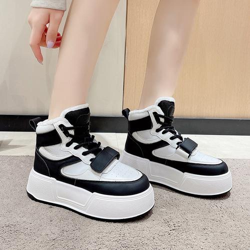 

Модные цветные туфли для папы для женщин, новый зимний стиль, бархатные толстые подошвы, увеличенная высота, хлопковые туфли, высокие повседневные кроссовки 40 чёрный