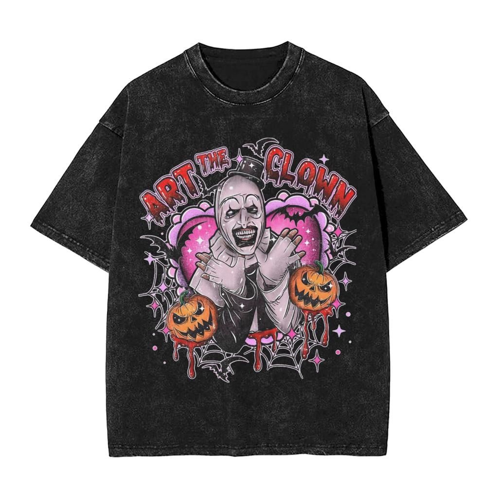 Art The Clown Terrifier Christmas T Shirt Washed Cotton T-Shirts Vintage for Men Women Streetwear Graphic Printed Tee Shirt