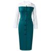 Women Elegant Business Long Sleeve Blazer Collar Patchwork Pencil Midi Dress