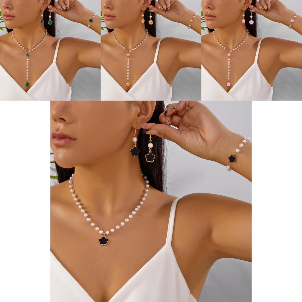 Ensemble de bijoux géométriques en forme de fleur avec pendentif en perle pour femmes Accessoires de mode