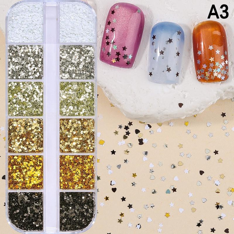 12 Grids Mini Sparkling Star Nail Sequins 3D Star Glitter Holographic Laser Pentagram Flakes Nail Art Charms Diy Decoration