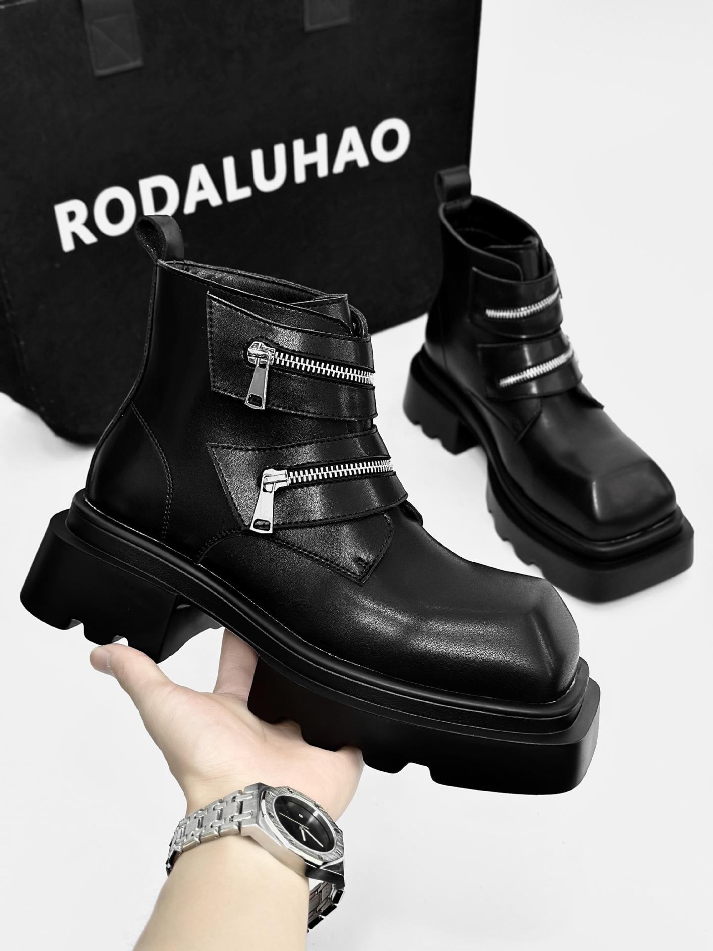 

Niche square head cigarette tube Martin boots men s high-end sense muffin platform Chelsea boots hairstylist high-top derby leather shoes 38 чёрный