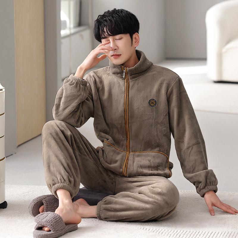 Pajamas Men's Winter Coral Fleece Thickened Fleece Men's Autumn and Winter Flannel Men's Large Size Casual Winter Loungewear