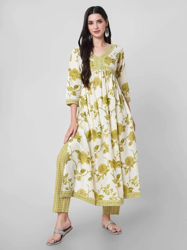 Indisches Damen-Set aus Baumwollmischung, Kurta, Hose, Dupatta, Partykleidung, Designer-Top, Tunika, Kurti, Salwar Anzug