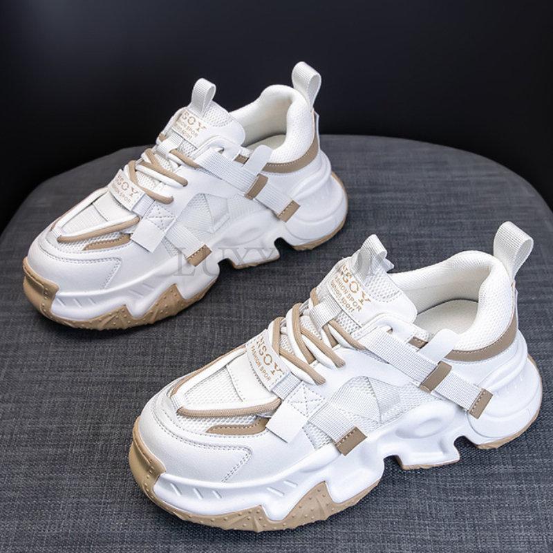 Baskets Chunky pour Femmes Maille Respirante Couleurs Mélangées Basket de Tennis Chaussures de Sport à Plateforme Tendance Cool Chaussures Féminines 2024 Nouveau