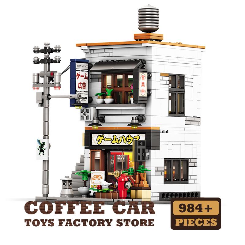 Non-Toxic New City Japanese Style Store Building Blocks Led Playroom Moc Bricks Puzzle Toy Street View Shop Model Adult Birthday Gifts Diy