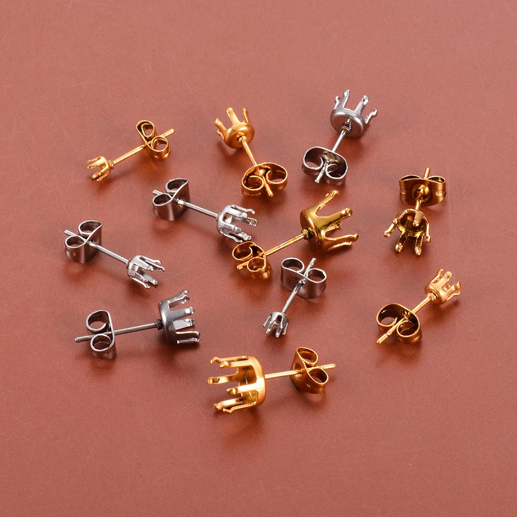50pcs/lot Stainless Steel 3mm-8mm Blank Stud Earring Claw Ear Post Pins Cup Base Earrings Setting DIY Jewelry Making Findings