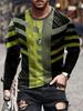 Vintage T-Shirt for Men Irregular Plaid Graphic T Shirts Round Neck Long Sleeve Tee Oversized Man Clothing Top Creative Clothing