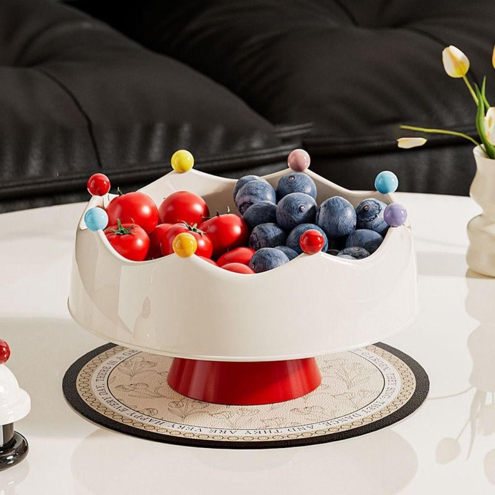 Crown Design Fruit Serving Plate Large Capacity Snack Plate Fruit Bowl with Fork Coffee Table