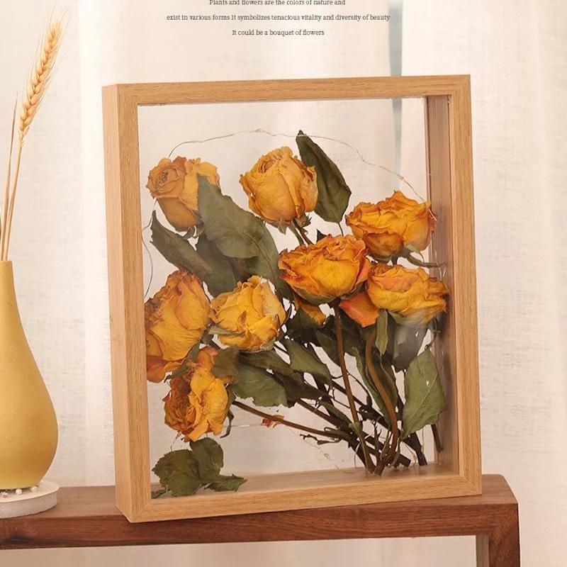 4cm deep6“/7”/8“/10” Transparent Flower Wooden Frame Dried Flower Rose Flower Preservation DIY Photo Display Box Home Decoration