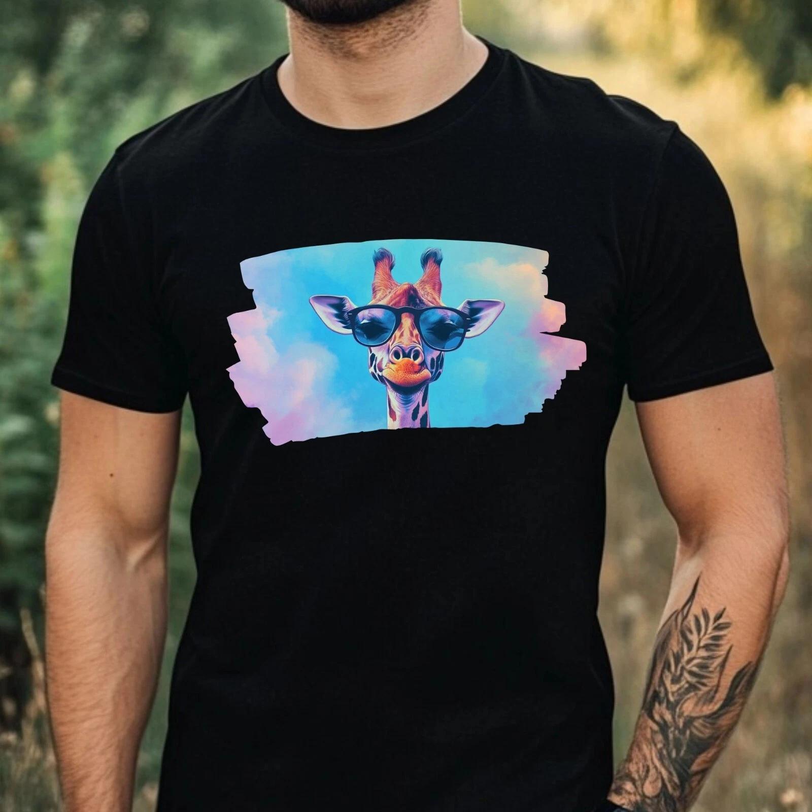 T-Shirt Herren Giraffe mit Sonnenbrille Motiv Baumwolle Größe XS bis 5XL XXL