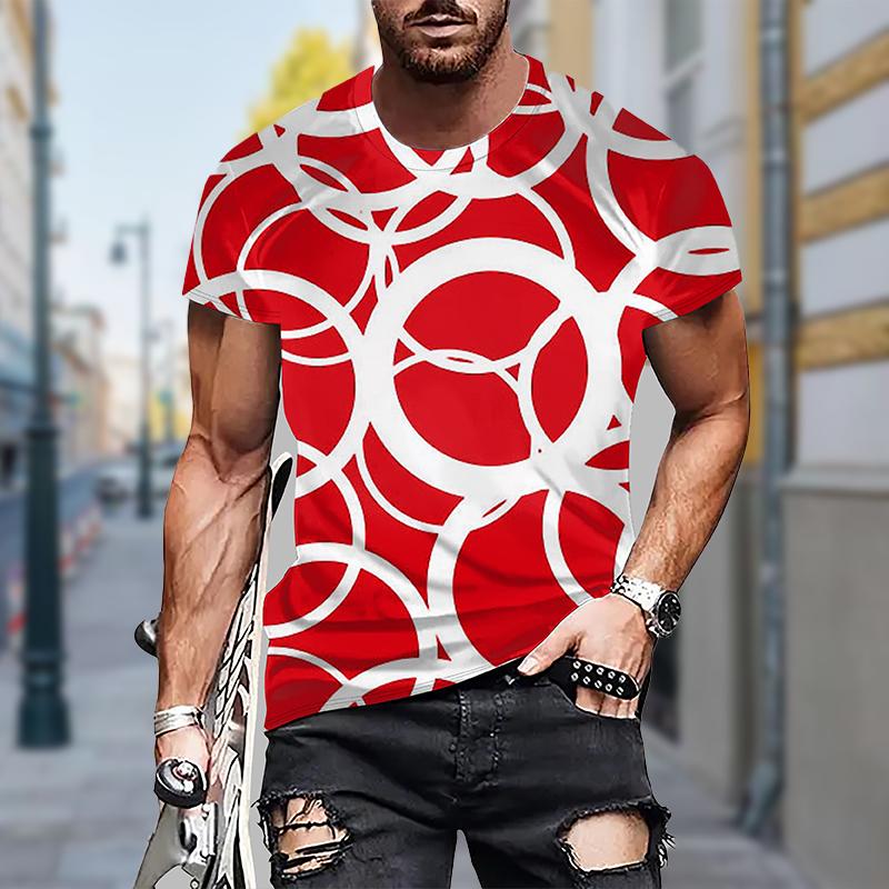 New Summer Men's Fashion T-shirt Personality Circle Printed Men's T-shirt Top