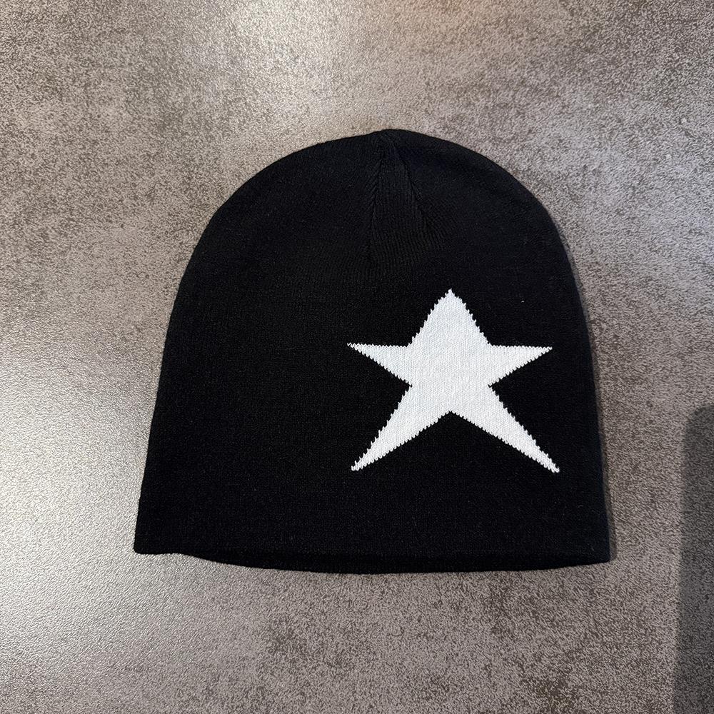 Winter Autumn Warm Knitted Beanies Women Men Y2K Star Pattern Hip Hop Hat Outdoor Cycling Warm Pullover Hat Cold Hat Streetwear