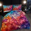Colorful Diamond Plaid Duvet Cover Set  Polyester Breathable Machine Washable Includes 1 Duvet Cover 2 Pillowcases